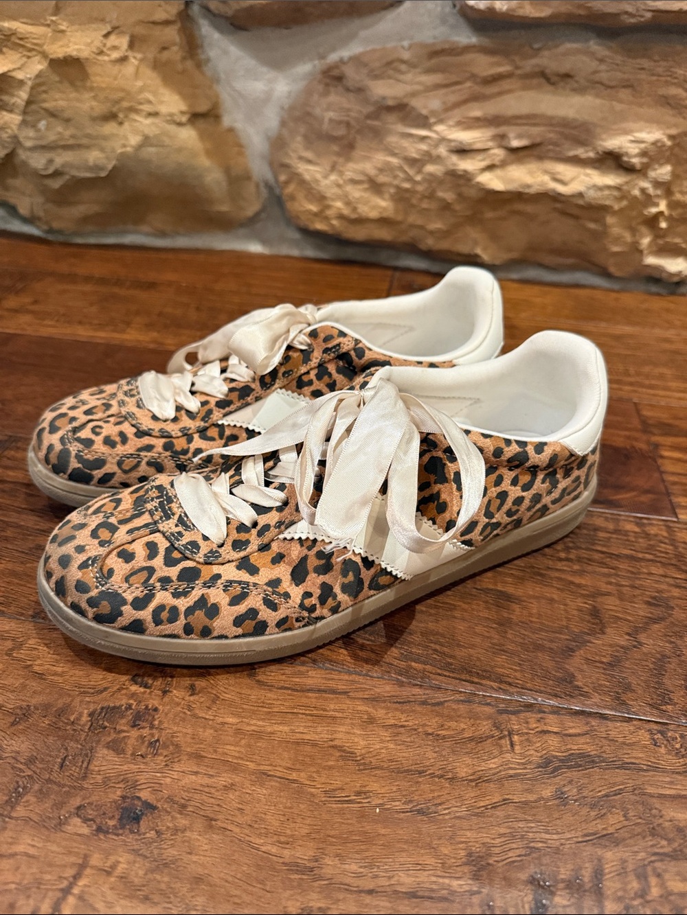 Universal Thread Leopard-Print Sneakers in Tan and Black with Satin Laces